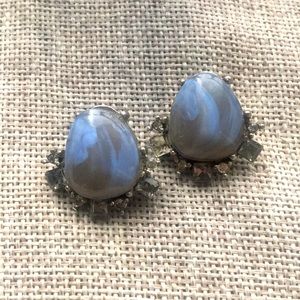 Vintage Statement Gerard Yosca Swirl Art Glass Crystal Earrings
